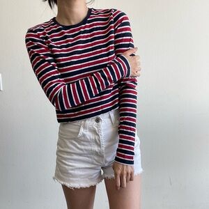 Brandy Melville Red and Navy Striped Long Sleeve Shirt